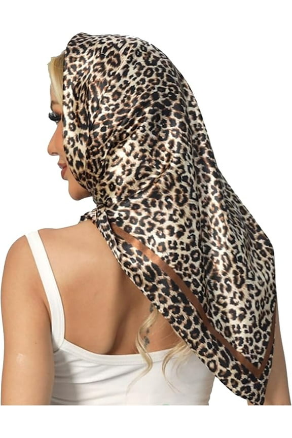 Leopard Print Head Scarf for Women Like Silk Satin Scarf for Hair Wrapping at Night Bandana Square Scarf 35 Inches