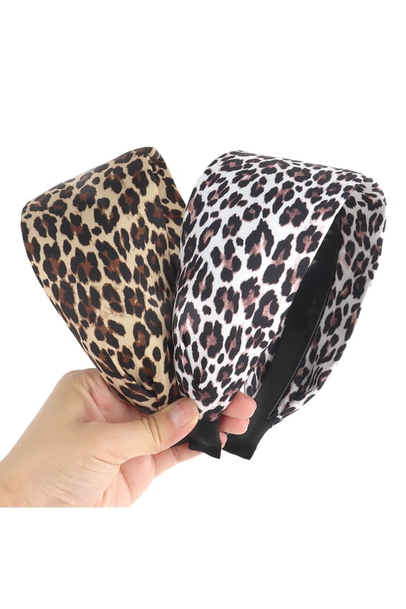 Leopard Print Headbands for Women Girls 2 Pcs Wide Headband Non Slip Headband Fashion Headbands for Women Cheetah Print Hair Accessories for Women Girls
