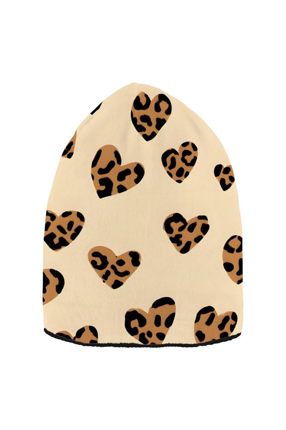Leopard Print Heart Beanie Hat Unisex Warm Winter Hat Cap For Women Men Winter Running