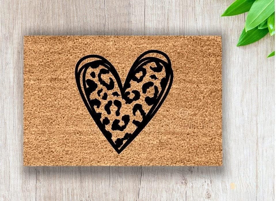 Leopard Print Heart Doormat Animal Print Doormat Cute Mat
