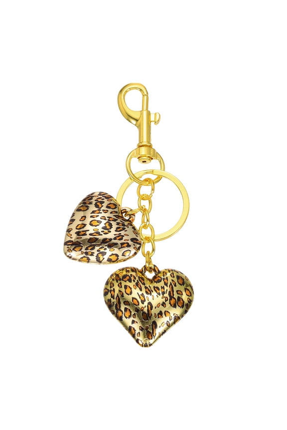 Leopard Print Heart Keychain Cute Charm, Y2K Style Bag Charm Keyring Accessories for Women Purse Handbags Backpacks, Gold Tone