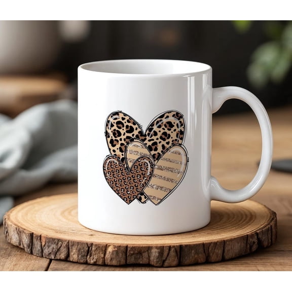 Leopard Print Heart Mug 330 ml Ceramic Coffee Cup with Wild StY1Le Design