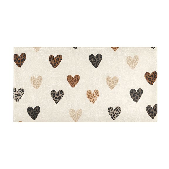 Leopard Print Heart Pattern Bath Mat 39x20 Inch Soft Absorbent Non-Slip Plush Bathroom Rug for Floor