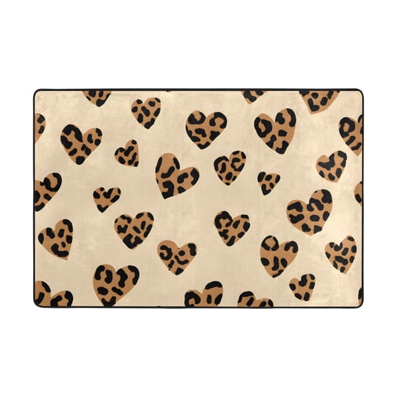 Leopard Print Heart Pattern Rug 72x48in Memory Foam Absorbent Non Slip Plush for Living Room Office Bedroom