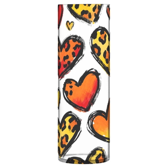 Leopard Print Heart Pattern Vase Flower Vase Clear Unbreakable Plastic Tall Decorative 11.8in