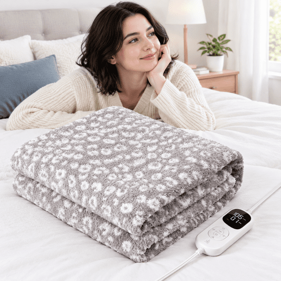 Leopard Print Heated Throw Blanket(50"x60") Soft Cozy Electric Blanket
