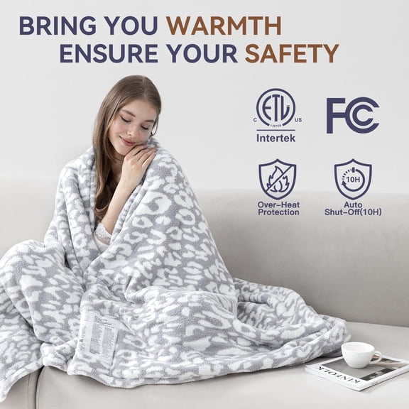 Leopard Print Heated Throw Blanket