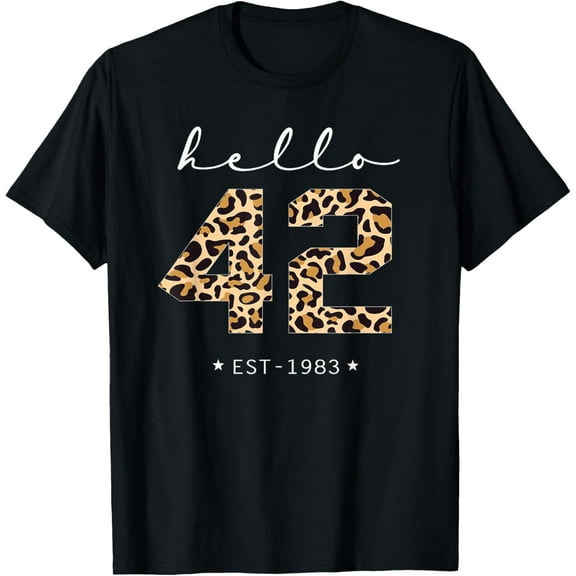 Leopard Print Hello 42th Birthday Est 1983 Bday 42 Years Old T-Shirt