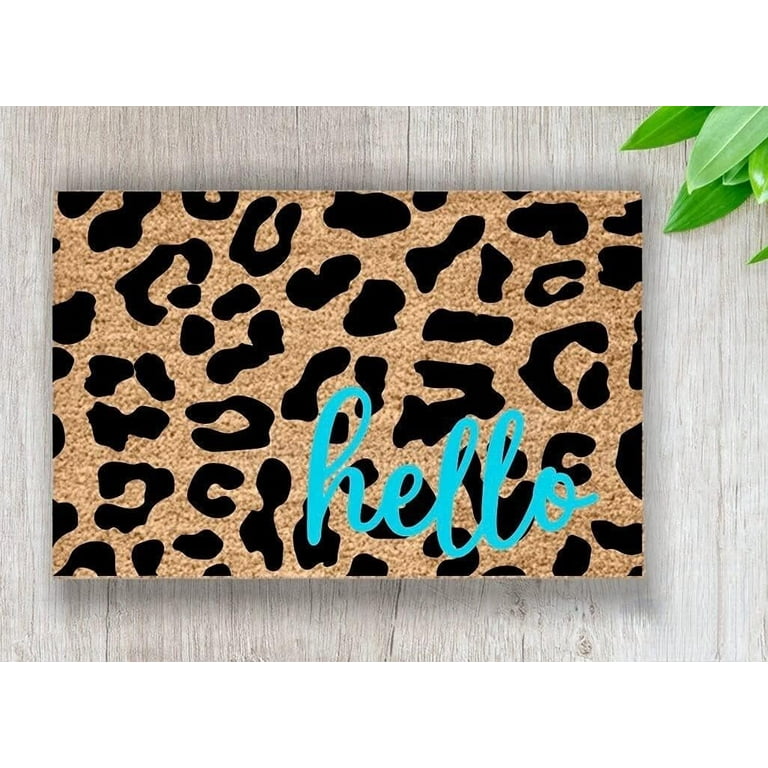 Leopard Print Coir Front Door Mat Welcome Rug Outdoor Doormat Porch Home Decor