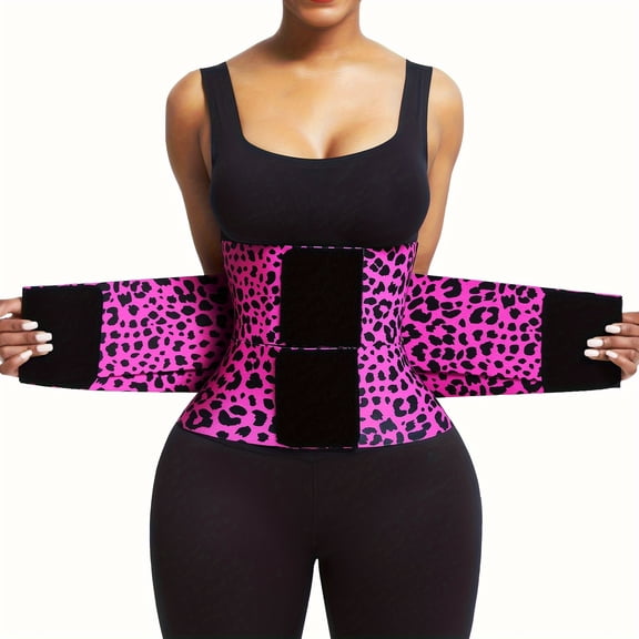 Leopard Print High Compression Back Support Waist Trainer Belt Gym Waist Cincher Trimmer Belt Tummy Control Body Shaper with Triple Wrap