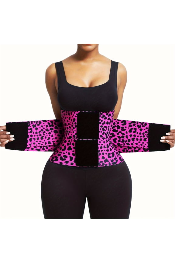 Leopard Print High Compression Back Support Waist Trainer Belt Gym Waist Cincher Trimmer Belt Tummy Control Body Shaper with Triple Wrap
