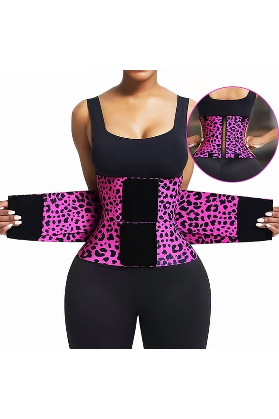Leopard Print High Compression Back Support Waist Trainer Belt Gym Waist Cincher Trimmer Belt Tummy Control Body Shaper with Triple Wrap