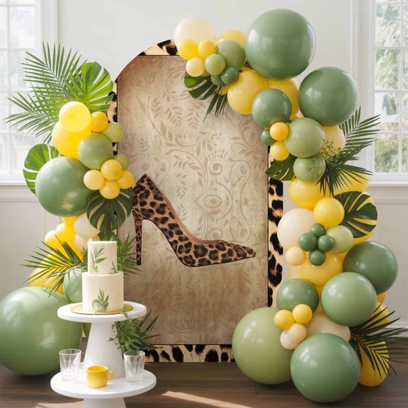 Leopard Print High Heels Arch Backdrop Cover, 6.6FT, Vintage Shoes Woman Retro Spandex Arch Covers Double-Sided Backdrop for Wedding Birthday Party Photo Background Decoration
