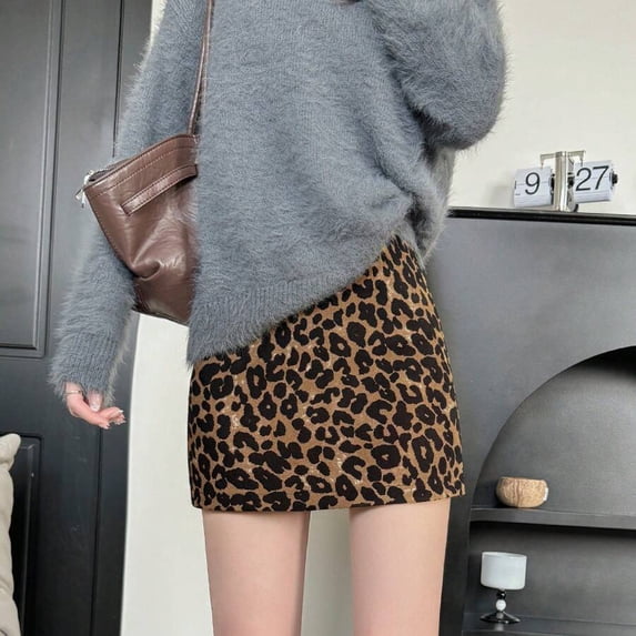 Leopard Print High-Waisted Mini Skirt For Women, Bodycon Fit