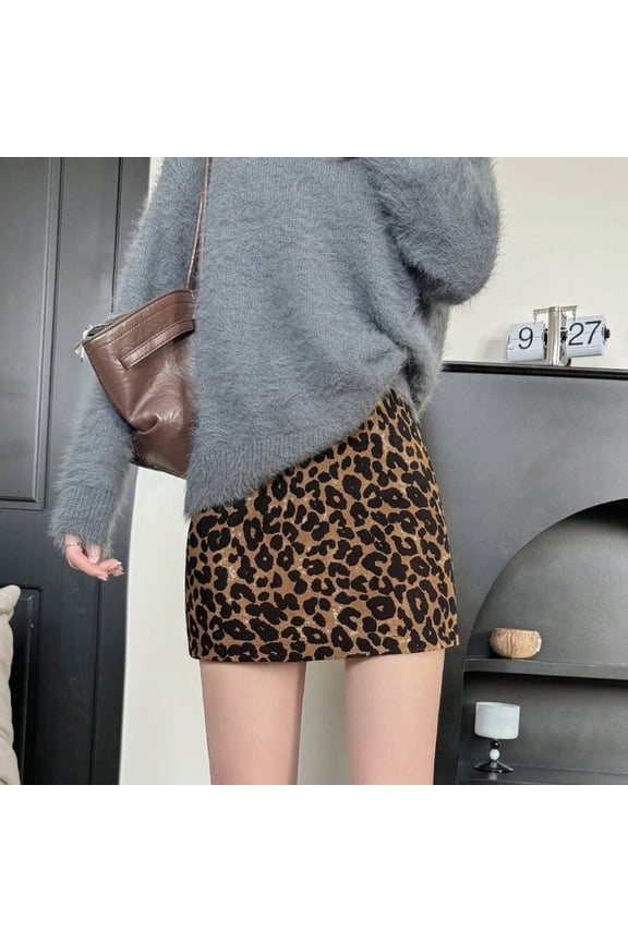 Leopard Print High-Waisted Mini Skirt For Women, Bodycon Fit