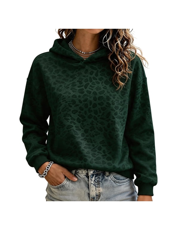 Leopard Print Hoodie for Women Long Sleeve Drop Shoulder Casual Pullover Sweatshirt for Fall Winter Wear