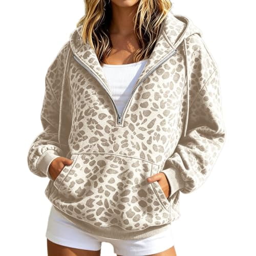 Leopard Print Hoodie for Women Oversized Y2k Leopard Print Long Sleeve Pullover Loose Fit Streetwear Tops with Pocket