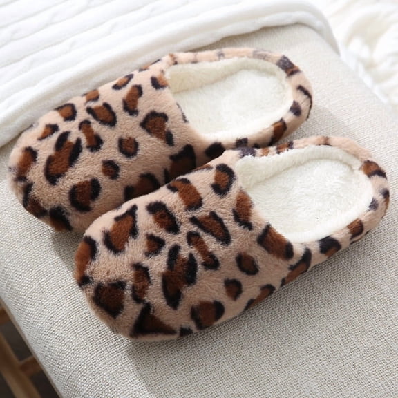 Leopard Print Indoor Silent Soft-soled Cotton Slippers Home Women & Men's Plus Size Warm Cotton Slippers