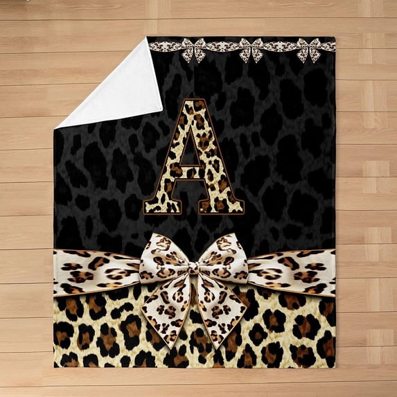 Leopard Print Initial Blanket with Bow - Walmart.com