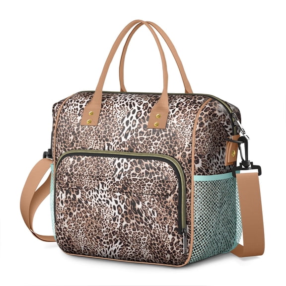 Leopard Print Insulated Lunch Bag – Classic Cheetah Spots Pattern Cooler Tote Dual Compartment Leakproof Lunch Box for Adults Work Picnic or Travel