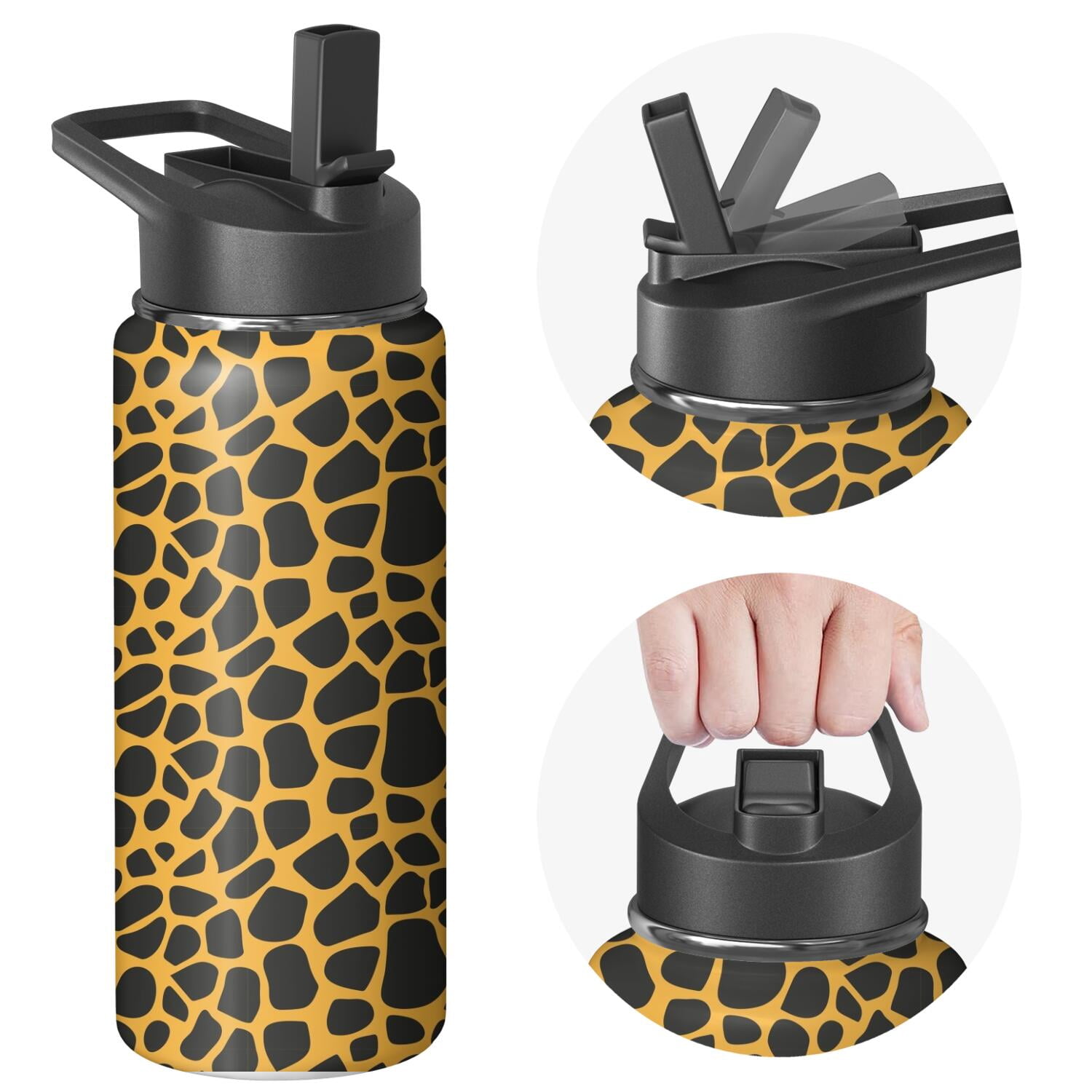 Leopard Print Insulated Stainless Steel Water Bottle with Straw & Cleaning Brush – 18 Oz | Leakproof, BPA-Free, 304 Stainless Steel, Wide Mouth, Travel Mug for Car, Gym, Office