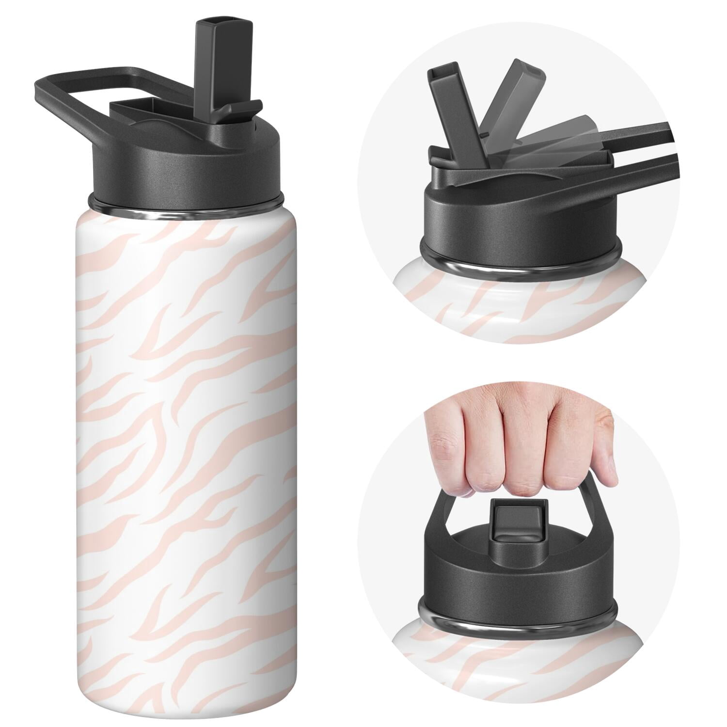 Leopard Print Insulated Stainless Steel Water Bottle with Straw & Cleaning Brush – 18 Oz | Leakproof, BPA-Free, 304 Stainless Steel, Wide Mouth, Travel Mug for Car, Gym, Office