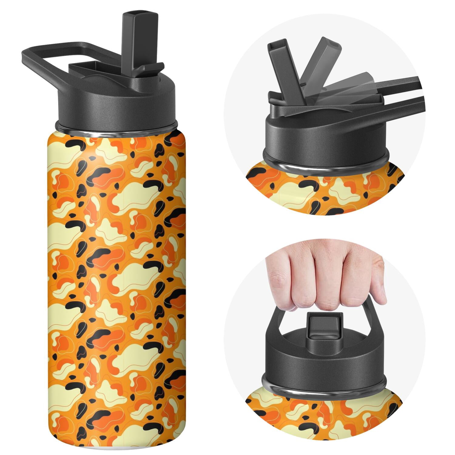Leopard Print Insulated Stainless Steel Water Bottle with Straw & Cleaning Brush – 18 Oz | Leakproof, BPA-Free, 304 Stainless Steel, Wide Mouth, Travel Mug for Car, Gym, Office