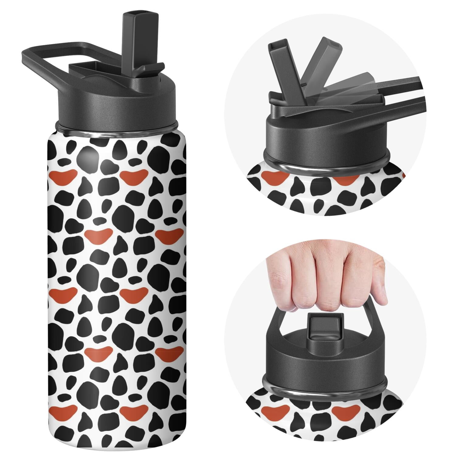 Leopard Print Insulated Stainless Steel Water Bottle with Straw & Cleaning Brush – 18 Oz | Leakproof, BPA-Free, 304 Stainless Steel, Wide Mouth, Travel Mug for Car, Gym, Office