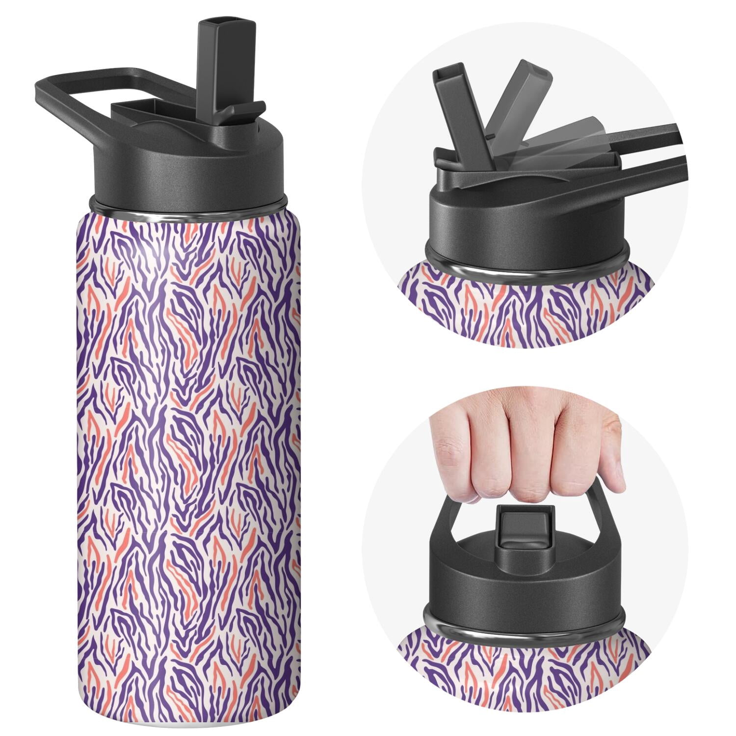 Leopard Print Insulated Stainless Steel Water Bottle with Straw & Cleaning Brush – 18 Oz | Leakproof, BPA-Free, 304 Stainless Steel, Wide Mouth, Travel Mug for Car, Gym, Office
