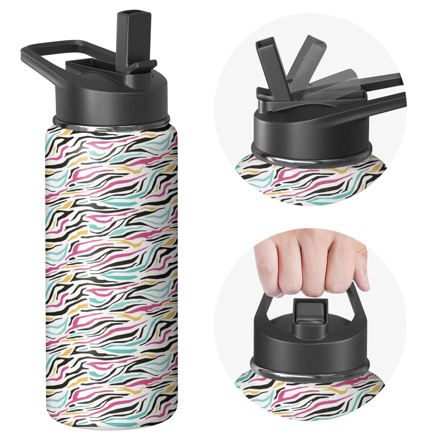 Leopard Print Insulated Stainless Steel Water Bottle with Straw & Cleaning Brush – 18 Oz | Leakproof, BPA-Free, 304 Stainless Steel, Wide Mouth, Travel Mug for Car, Gym, Office