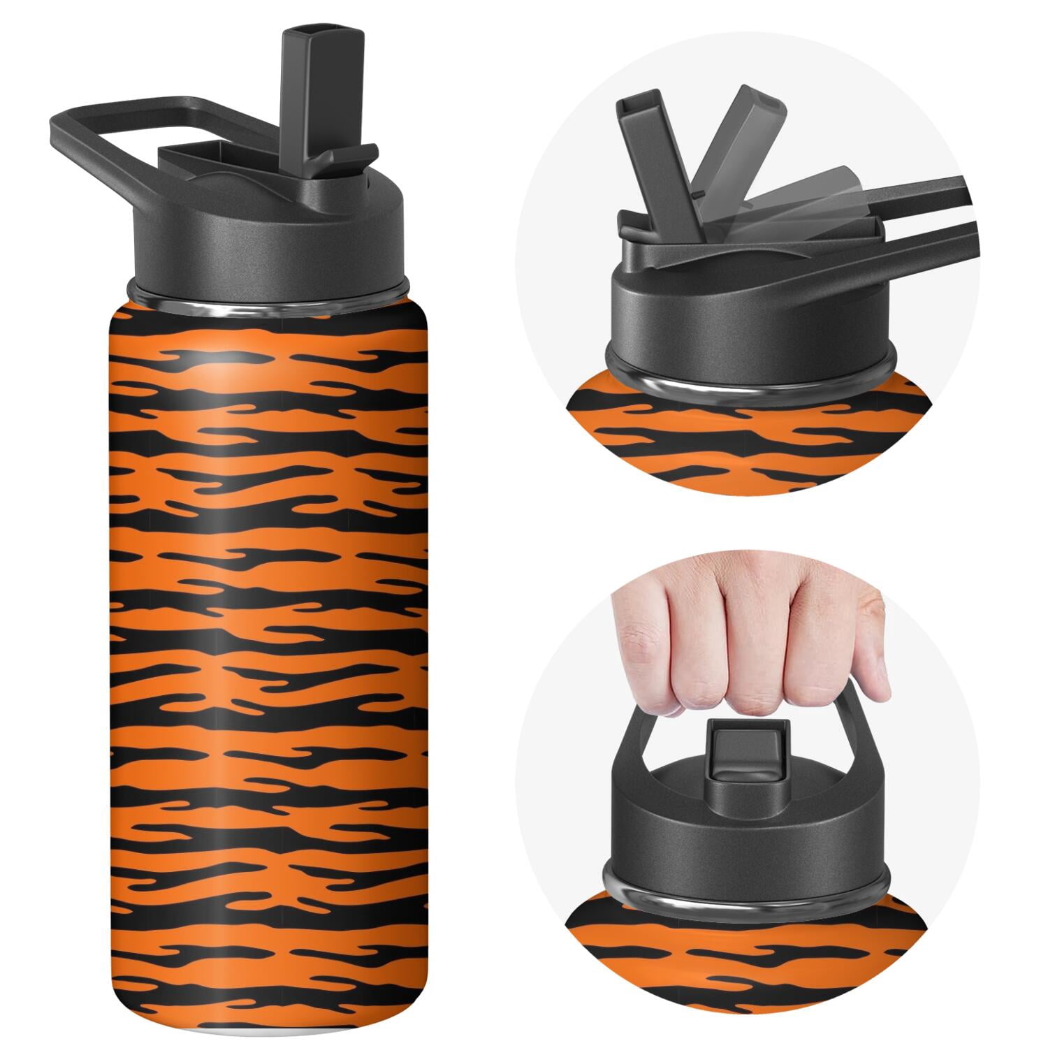 Leopard Print Insulated Stainless Steel Water Bottle with Straw & Cleaning Brush – 18 Oz | Leakproof, BPA-Free, 304 Stainless Steel, Wide Mouth, Travel Mug for Car, Gym, Office