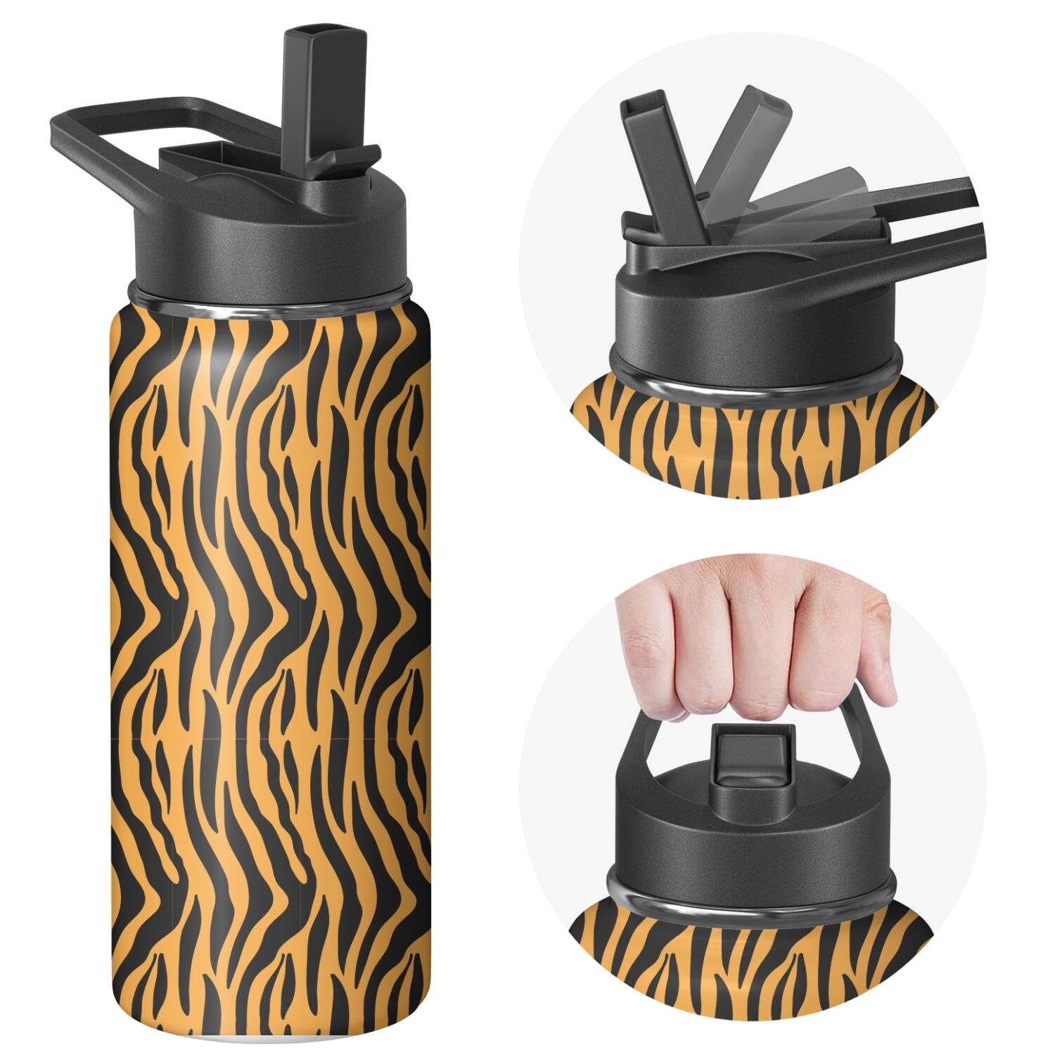 Leopard Print Insulated Stainless Steel Water Bottle with Straw & Cleaning Brush – 18 Oz | Leakproof, BPA-Free, 304 Stainless Steel, Wide Mouth, Travel Mug for Car, Gym, Office