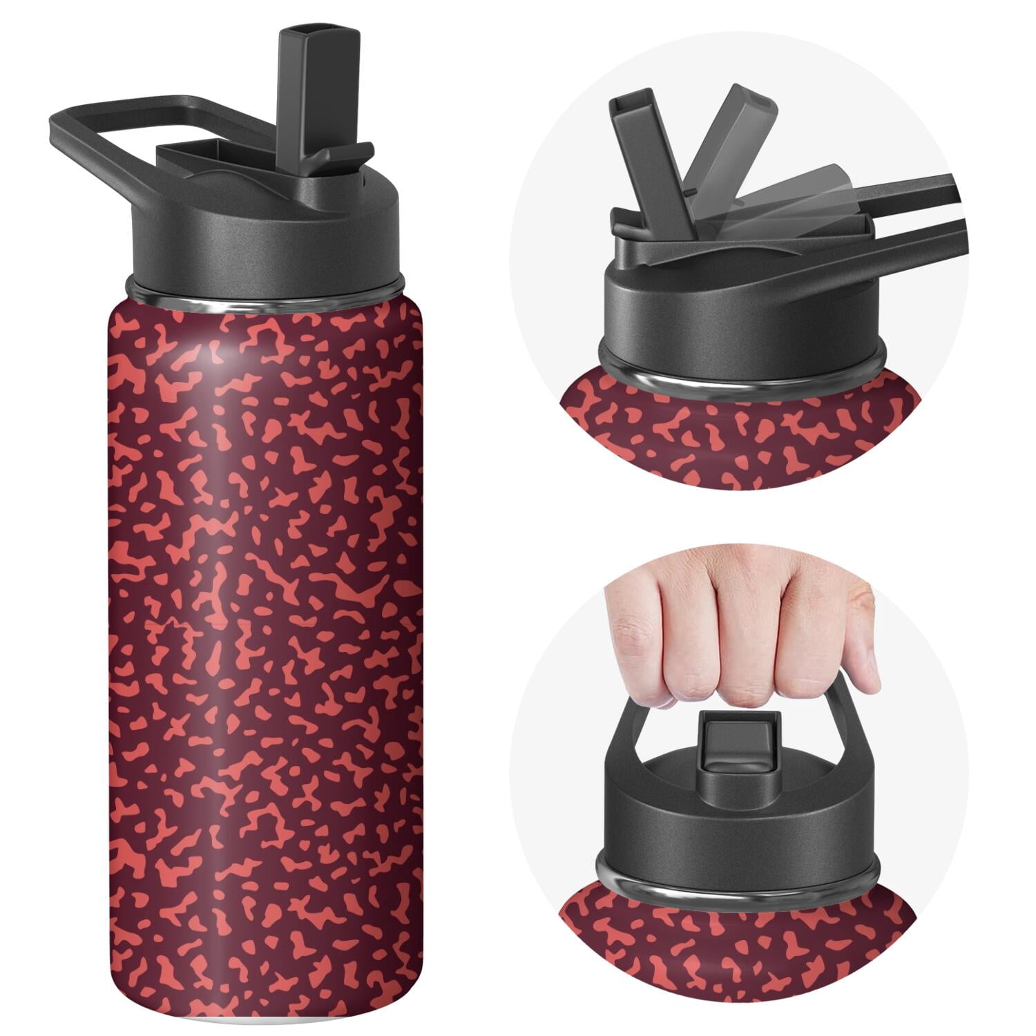 Leopard Print Insulated Stainless Steel Water Bottle with Straw & Cleaning Brush – 18 Oz | Leakproof, BPA-Free, 304 Stainless Steel, Wide Mouth, Travel Mug for Car, Gym, Office