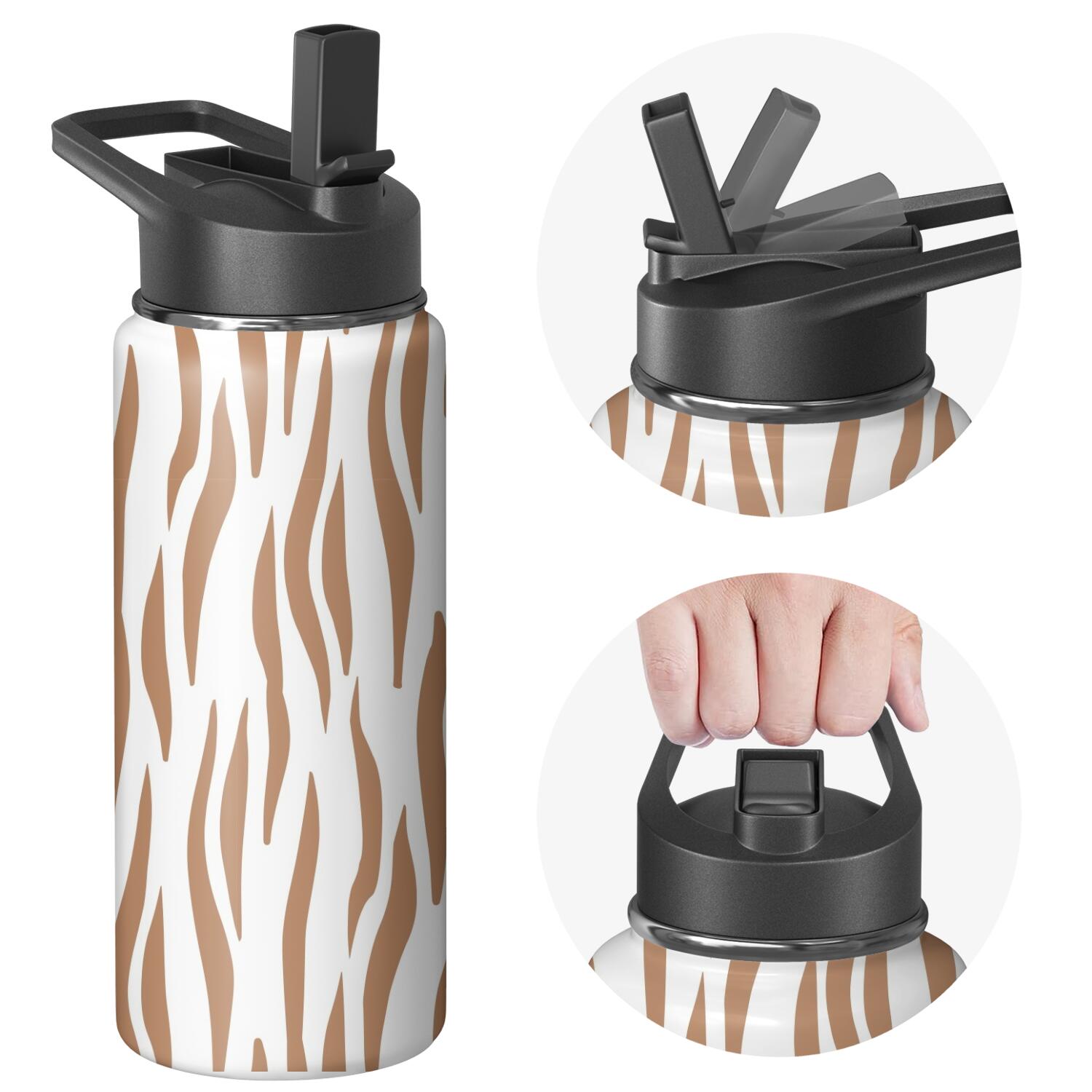 Leopard Print Insulated Stainless Steel Water Bottle with Straw & Cleaning Brush – 18 Oz | Leakproof, BPA-Free, 304 Stainless Steel, Wide Mouth, Travel Mug for Car, Gym, Office