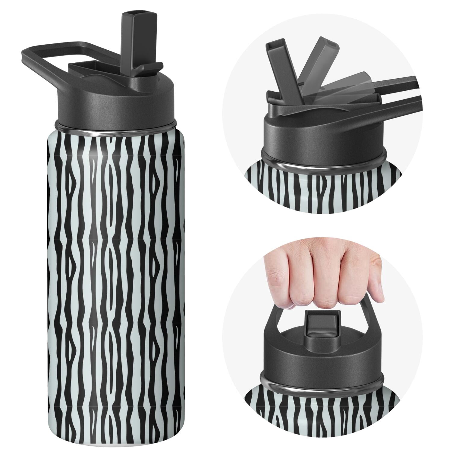 Leopard Print Insulated Stainless Steel Water Bottle with Straw & Cleaning Brush – 18 Oz | Leakproof, BPA-Free, 304 Stainless Steel, Wide Mouth, Travel Mug for Car, Gym, Office