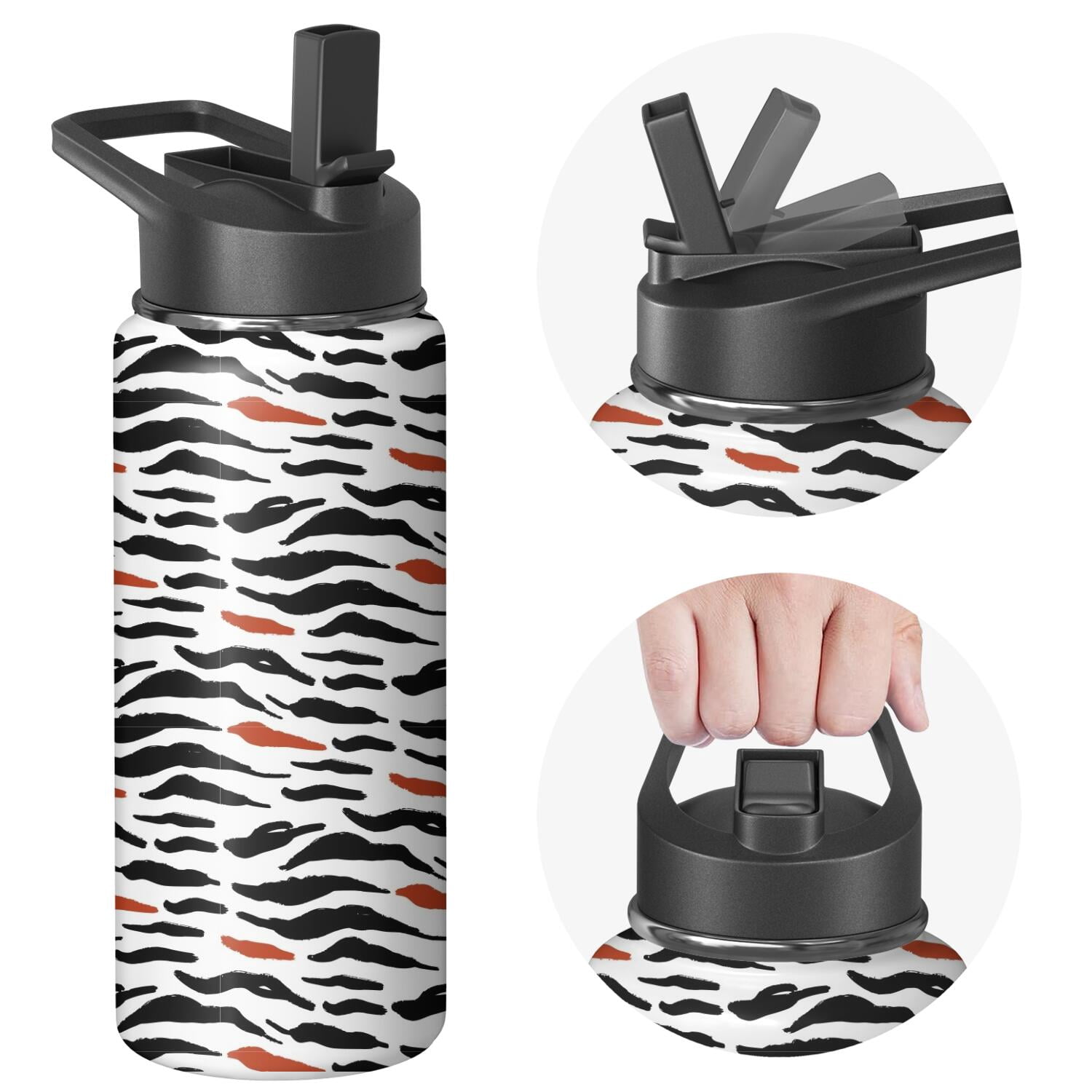 Leopard Print Insulated Stainless Steel Water Bottle with Straw & Cleaning Brush – 18 Oz | Leakproof, BPA-Free, 304 Stainless Steel, Wide Mouth, Travel Mug for Car, Gym, Office