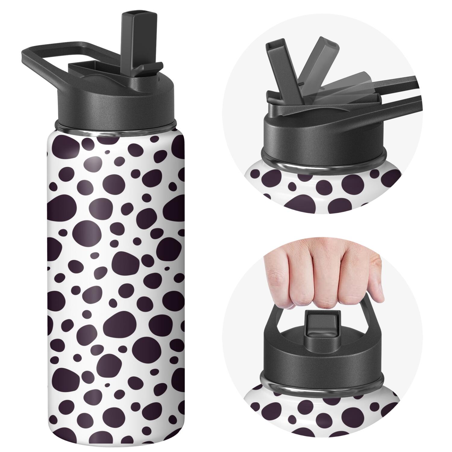 Leopard Print Insulated Stainless Steel Water Bottle with Straw & Cleaning Brush – 18 Oz | Leakproof, BPA-Free, 304 Stainless Steel, Wide Mouth, Travel Mug for Car, Gym, Office