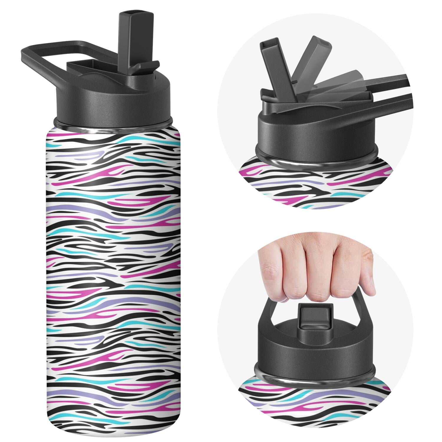 Leopard Print Insulated Stainless Steel Water Bottle with Straw & Cleaning Brush – 18 Oz | Leakproof, BPA-Free, 304 Stainless Steel, Wide Mouth, Travel Mug for Car, Gym, Office