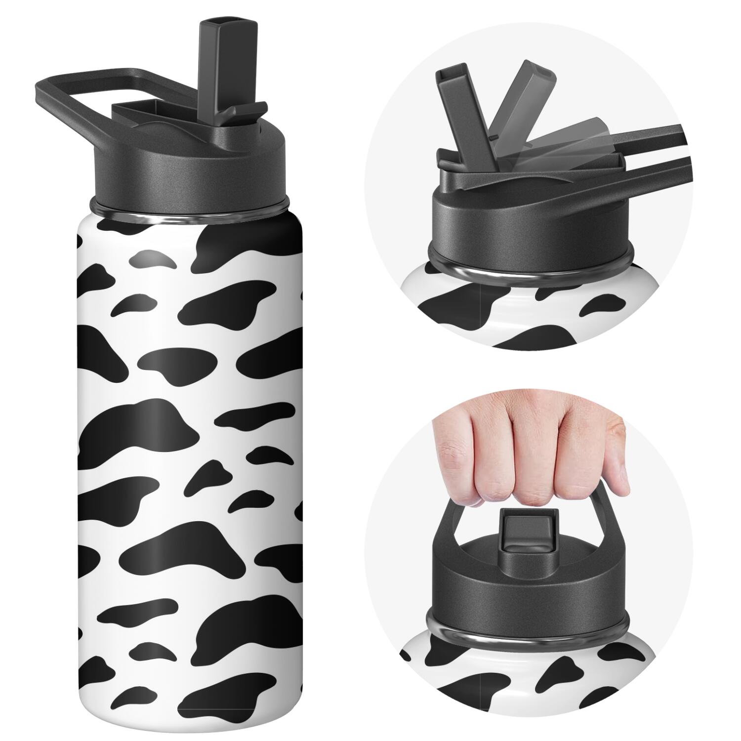 Leopard Print Insulated Stainless Steel Water Bottle with Straw & Cleaning Brush – 18 Oz | Leakproof, BPA-Free, 304 Stainless Steel, Wide Mouth, Travel Mug for Car, Gym, Office