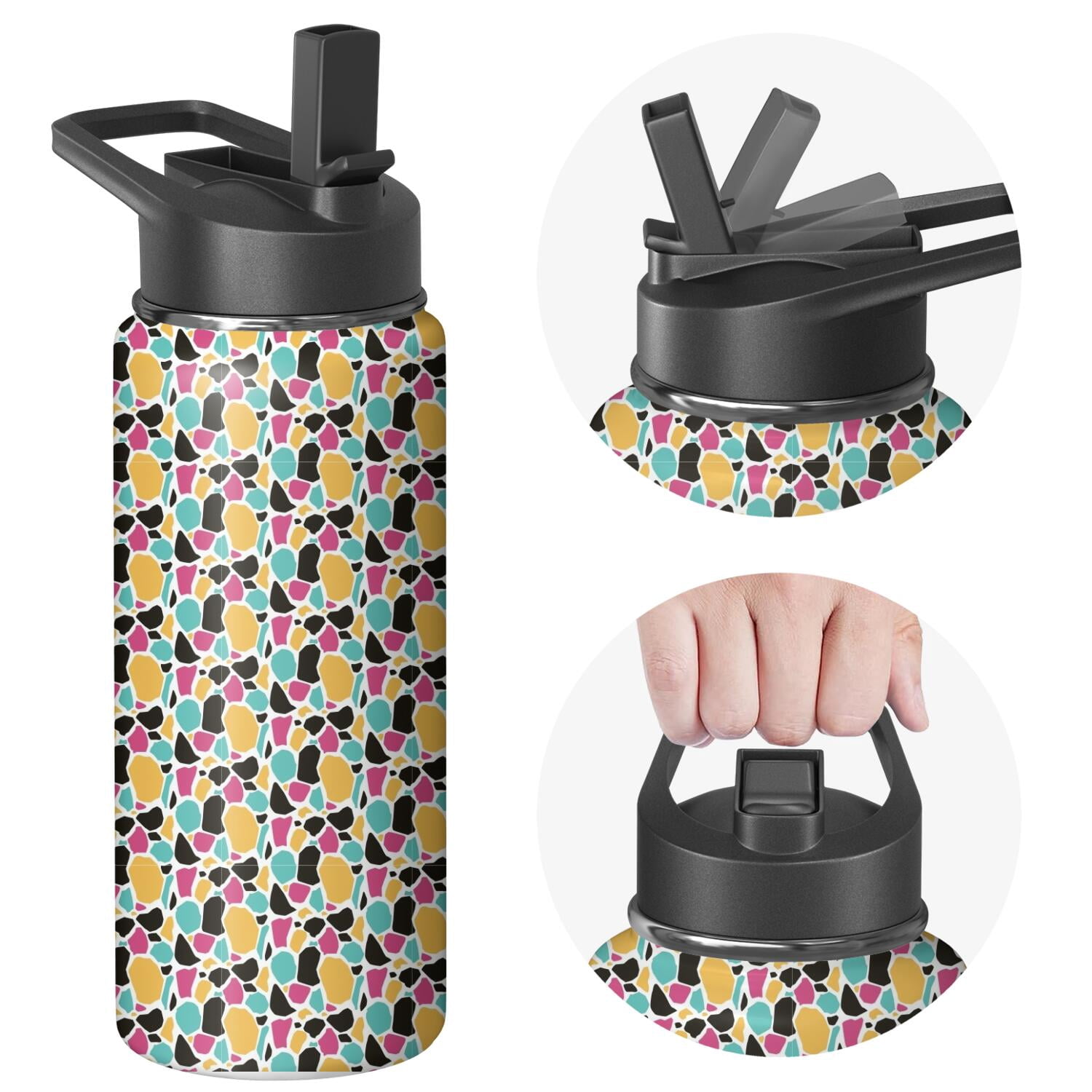 Leopard Print Insulated Stainless Steel Water Bottle with Straw & Cleaning Brush – 18 Oz | Leakproof, BPA-Free, 304 Stainless Steel, Wide Mouth, Travel Mug for Car, Gym, Office