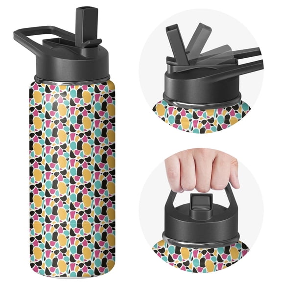 Leopard Print Insulated Stainless Steel Water Bottle with Straw & Cleaning Brush – 18 Oz | Leakproof, BPA-Free, 304 Stainless Steel, Wide Mouth, Travel Mug for Car, Gym, Office