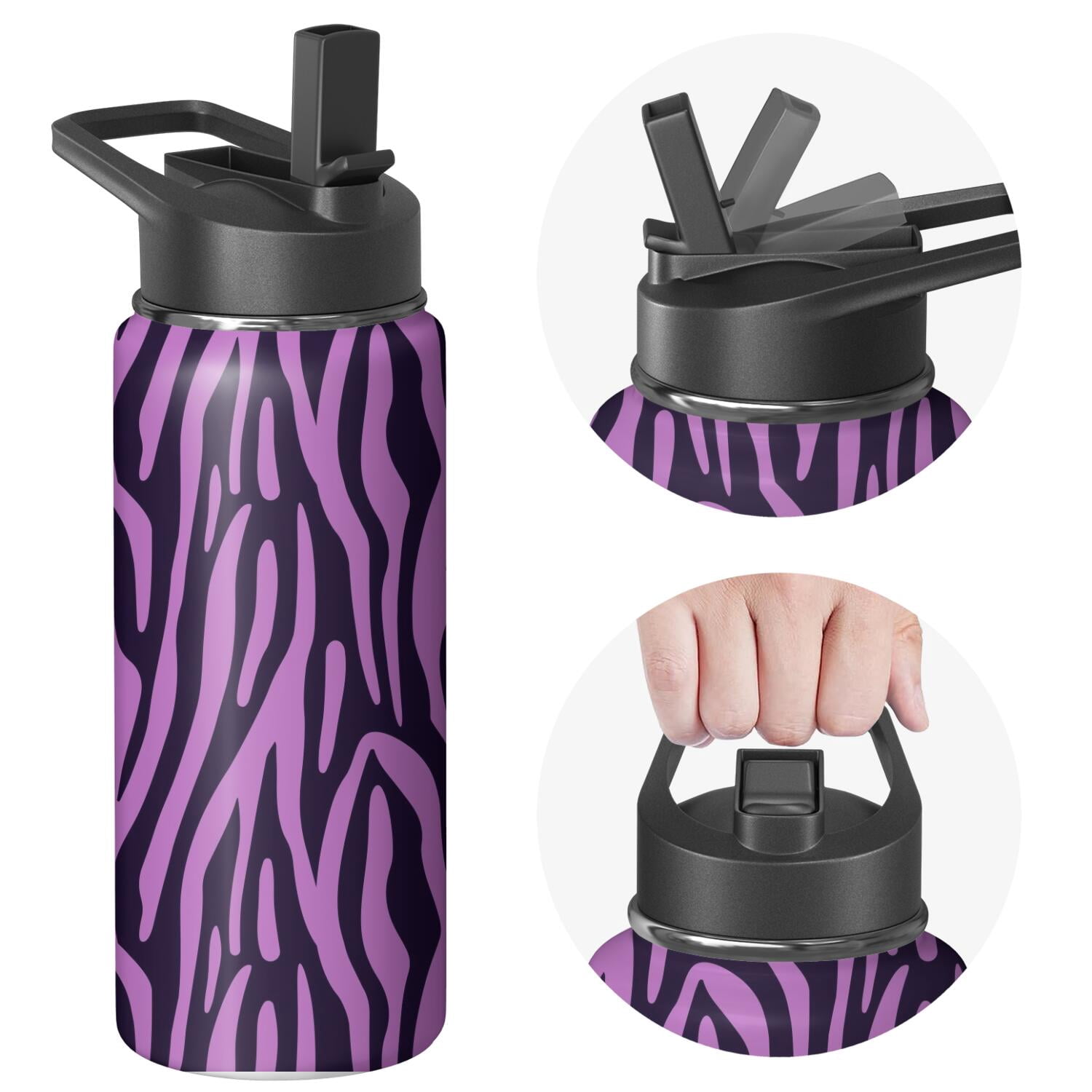 Leopard Print Insulated Stainless Steel Water Bottle with Straw & Cleaning Brush – 18 Oz | Leakproof, BPA-Free, 304 Stainless Steel, Wide Mouth, Travel Mug for Car, Gym, Office