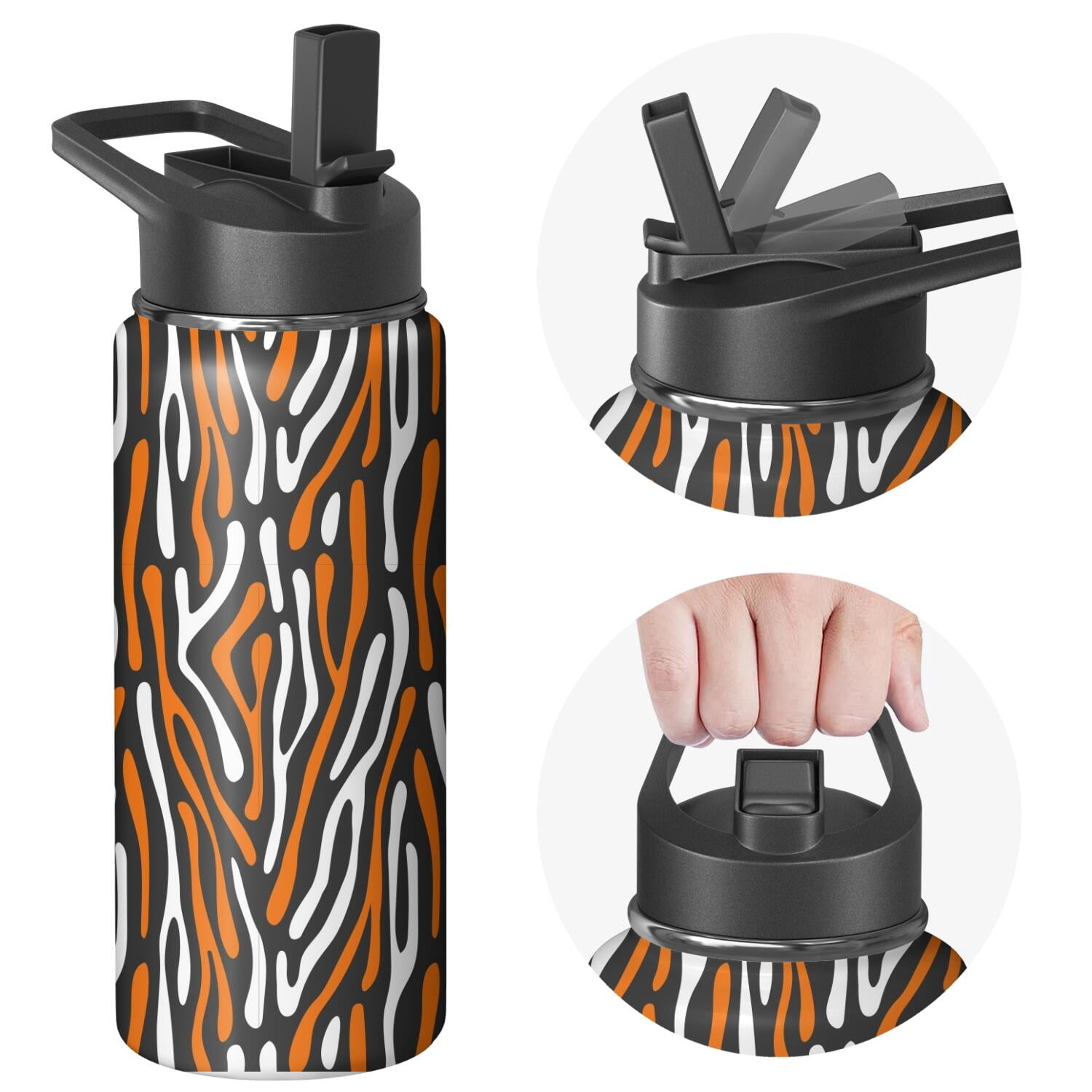 Leopard Print Insulated Stainless Steel Water Bottle with Straw & Cleaning Brush – 18 Oz | Leakproof, BPA-Free, 304 Stainless Steel, Wide Mouth, Travel Mug for Car, Gym, Office