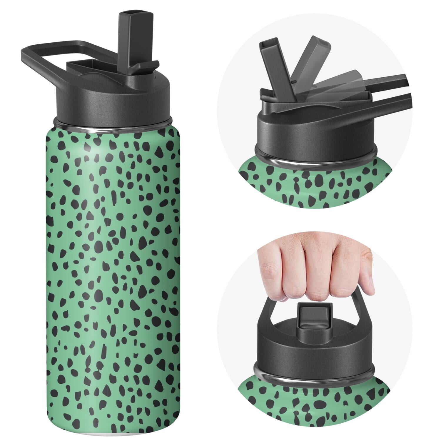 Leopard Print Insulated Stainless Steel Water Bottle with Straw & Cleaning Brush – 18 Oz | Leakproof, BPA-Free, 304 Stainless Steel, Wide Mouth, Travel Mug for Car, Gym, Office