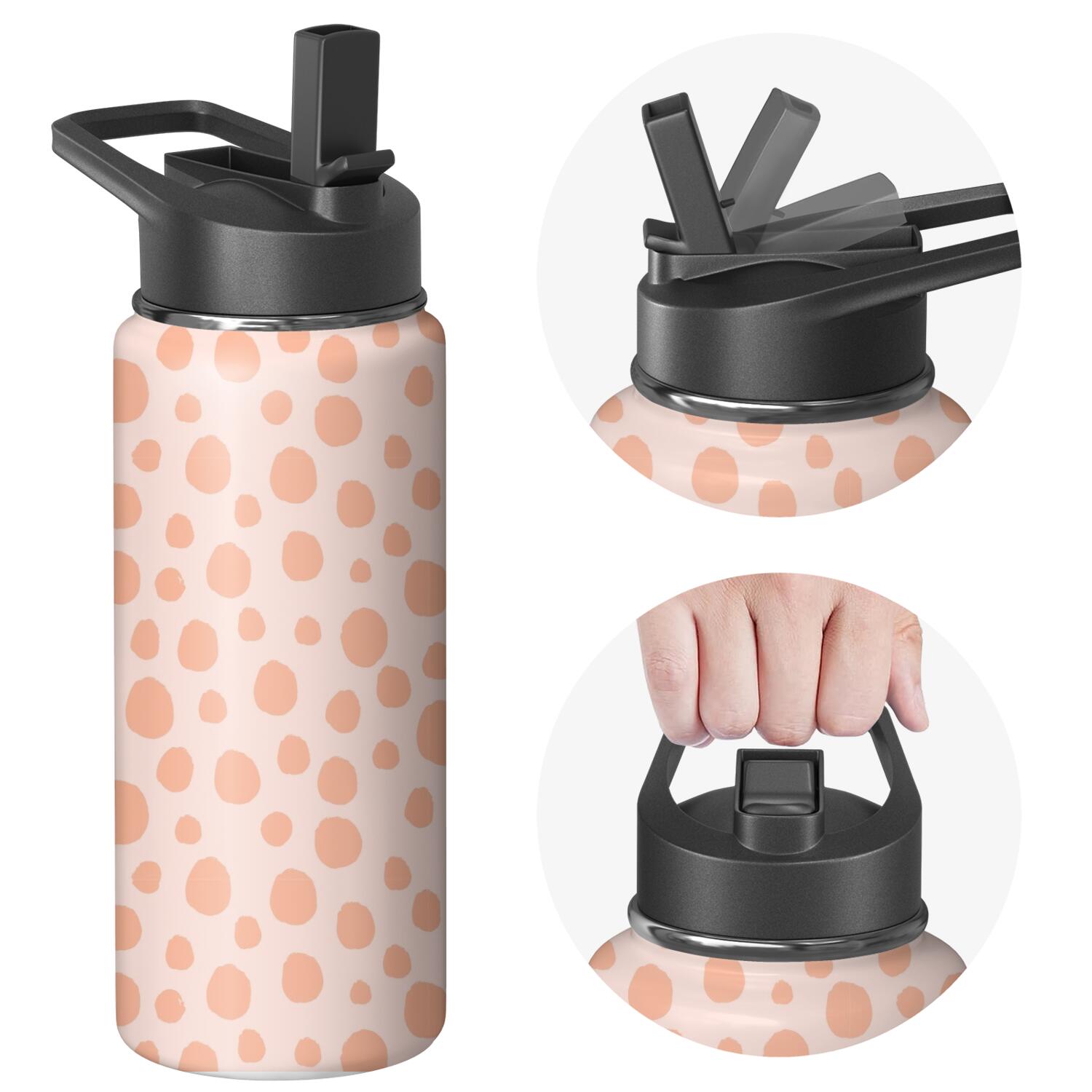 Leopard Print Insulated Stainless Steel Water Bottle with Straw & Cleaning Brush – 18 Oz | Leakproof, BPA-Free, 304 Stainless Steel, Wide Mouth, Travel Mug for Car, Gym, Office