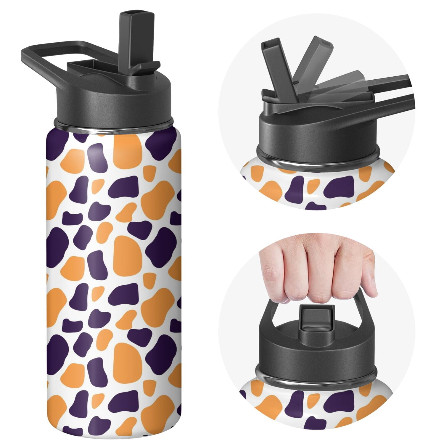 Leopard Print Insulated Stainless Steel Water Bottle with Straw & Cleaning Brush – 18 Oz | Leakproof, BPA-Free, 304 Stainless Steel, Wide Mouth, Travel Mug for Car, Gym, Office