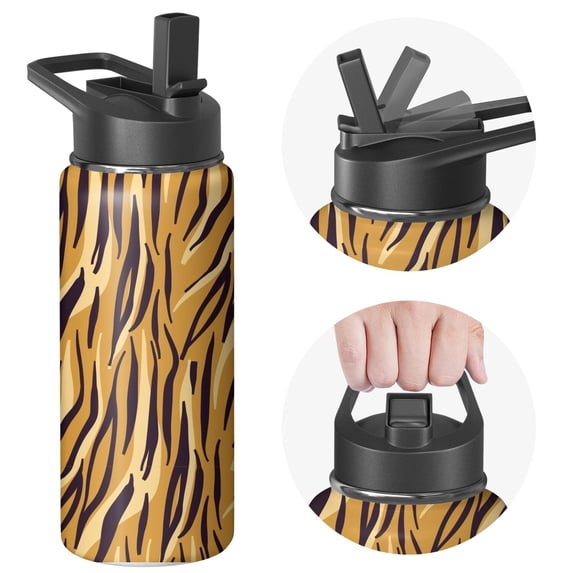 Leopard Print Insulated Stainless Steel Water Bottle with Straw & Cleaning Brush – 18 Oz | Leakproof, BPA-Free, 304 Stainless Steel, Wide Mouth, Travel Mug for Car, Gym, Office