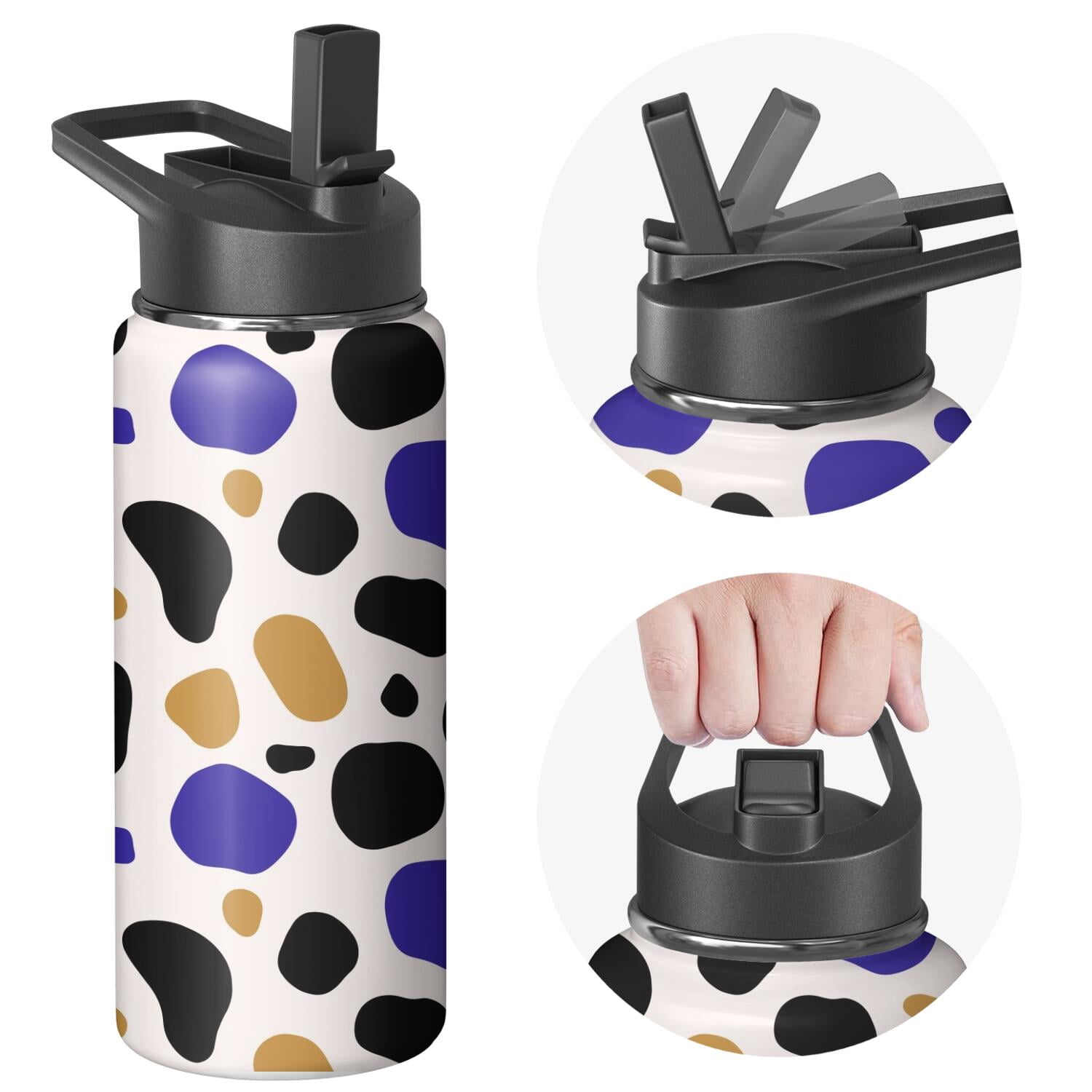 Leopard Print Insulated Stainless Steel Water Bottle with Straw & Cleaning Brush – 18 Oz | Leakproof, BPA-Free, 304 Stainless Steel, Wide Mouth, Travel Mug for Car, Gym, Office