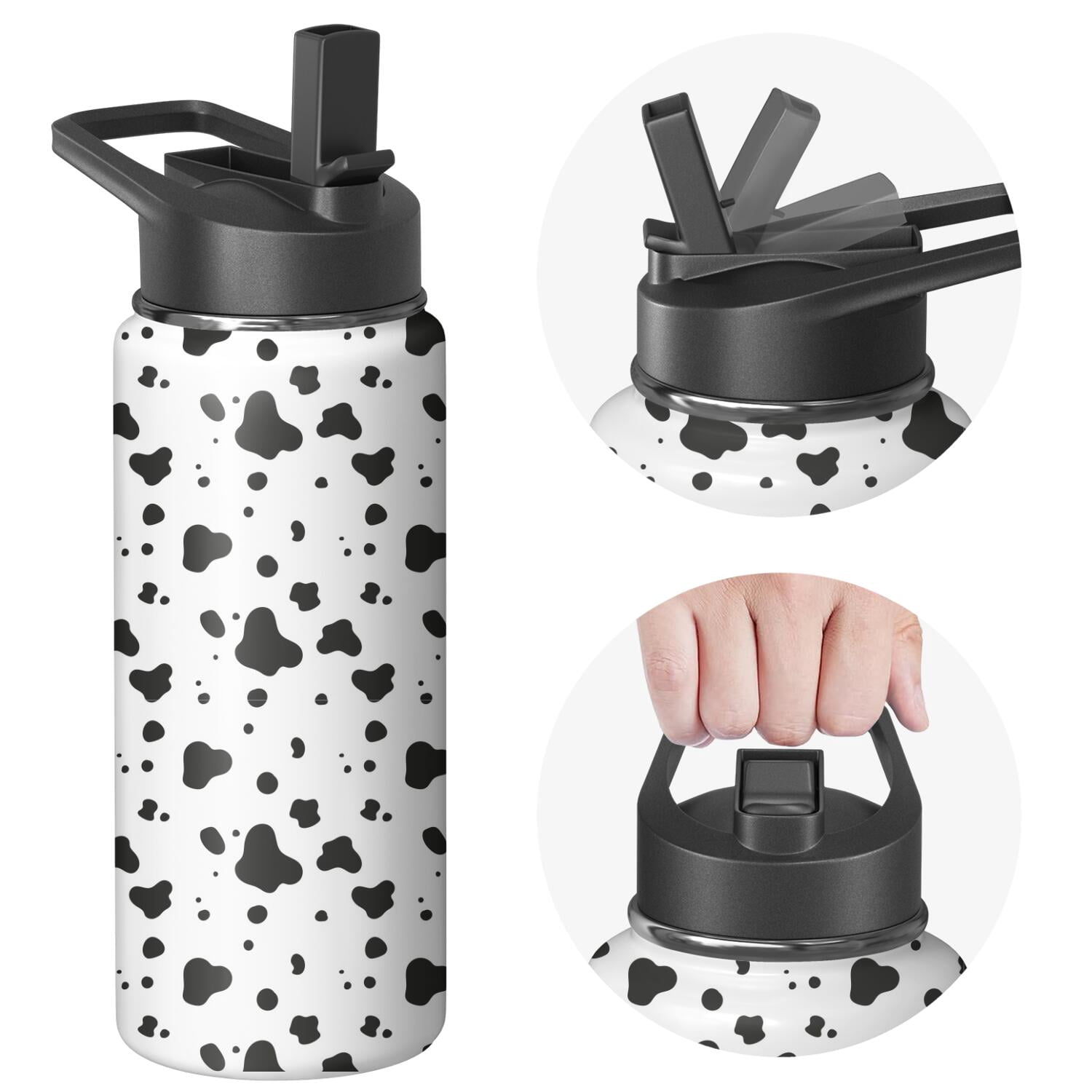Leopard Print Insulated Stainless Steel Water Bottle with Straw & Cleaning Brush – 18 Oz | Leakproof, BPA-Free, 304 Stainless Steel, Wide Mouth, Travel Mug for Car, Gym, Office