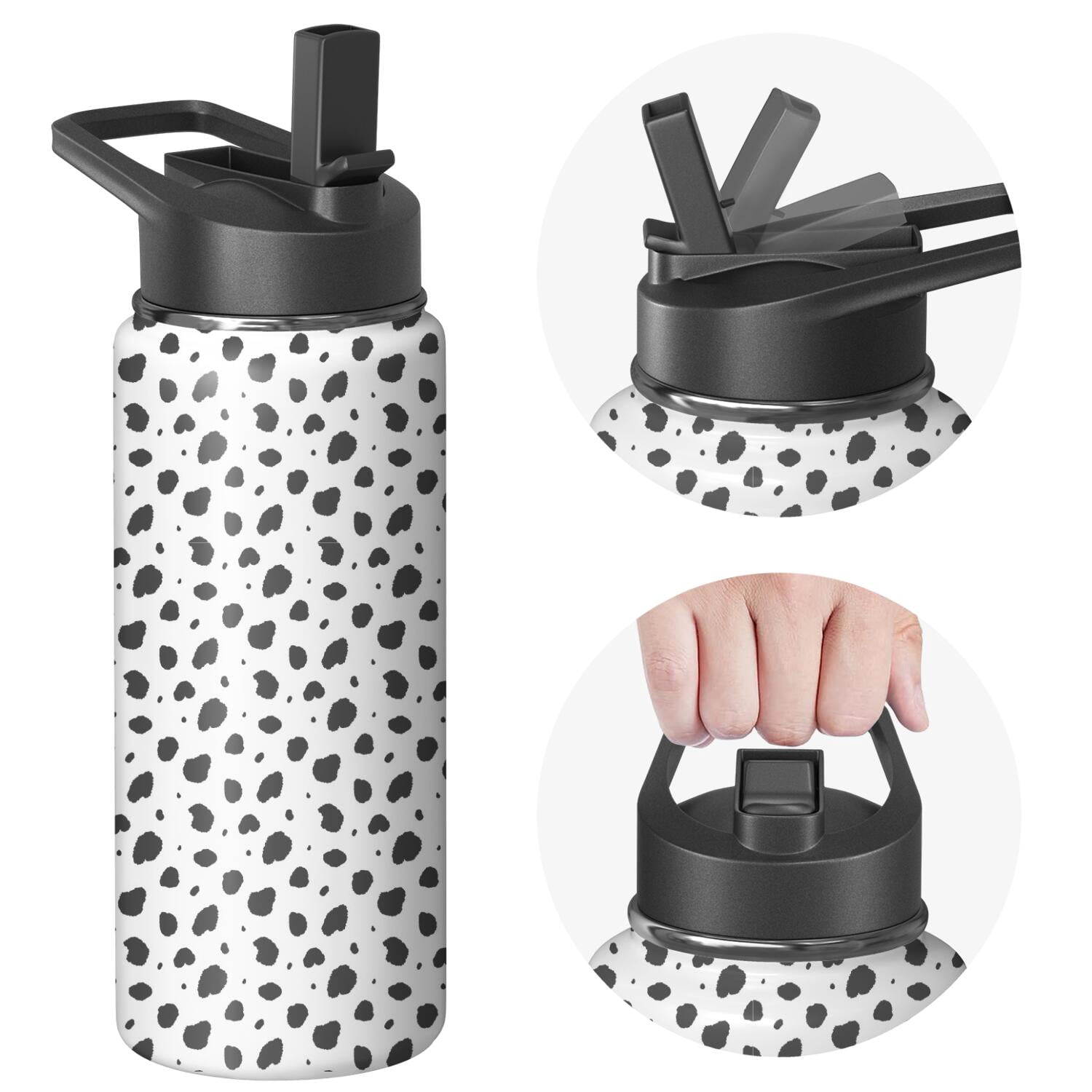 Leopard Print Insulated Stainless Steel Water Bottle with Straw & Cleaning Brush – 18 Oz | Leakproof, BPA-Free, 304 Stainless Steel, Wide Mouth, Travel Mug for Car, Gym, Office